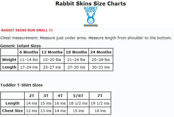 Rabbit Skins Size Chart